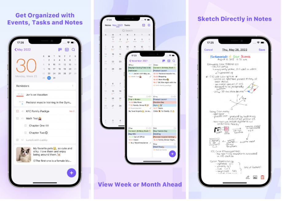 Planner Pro calendar app for iPhone user interface