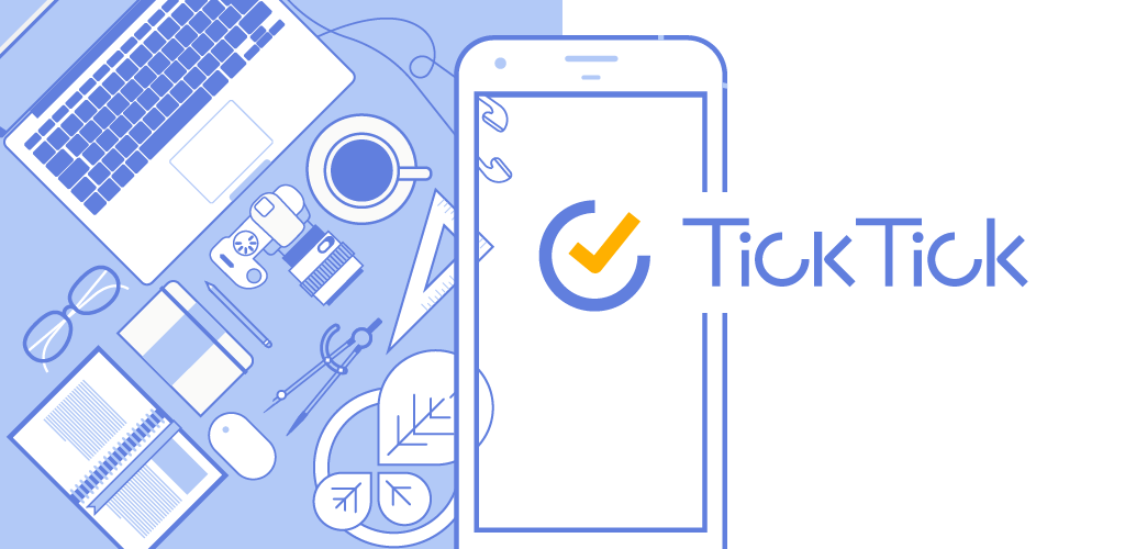 Drawing of an organized desk with te TickTock logo on a smartphone