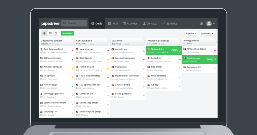 Pipedrive contact management software showing deal from stage to stage