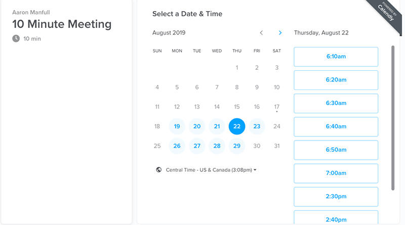 Screenshot of Calendly Work Schedule Maker