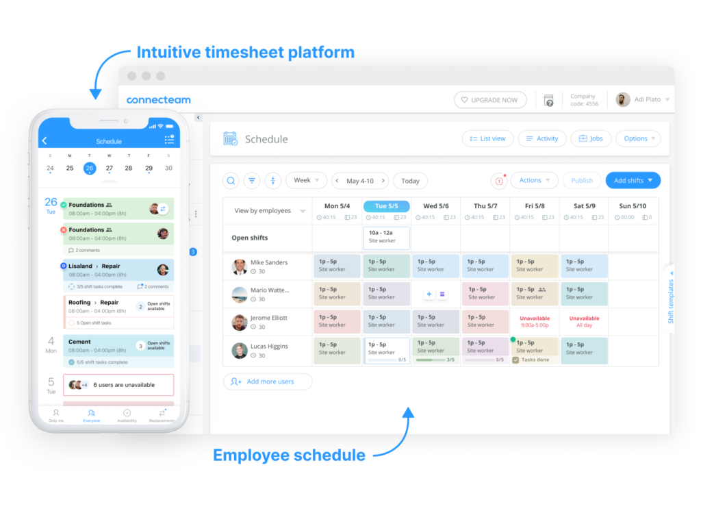 employee scheduling interface