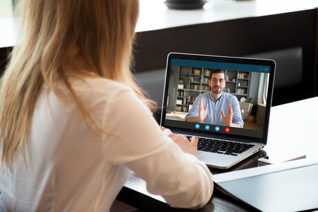 technology in the HR workplace using video calling to chat with remote workers