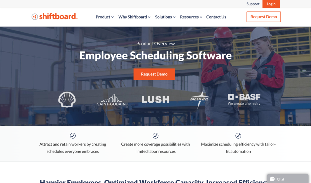 Screenshot of the Shiftboard webpage