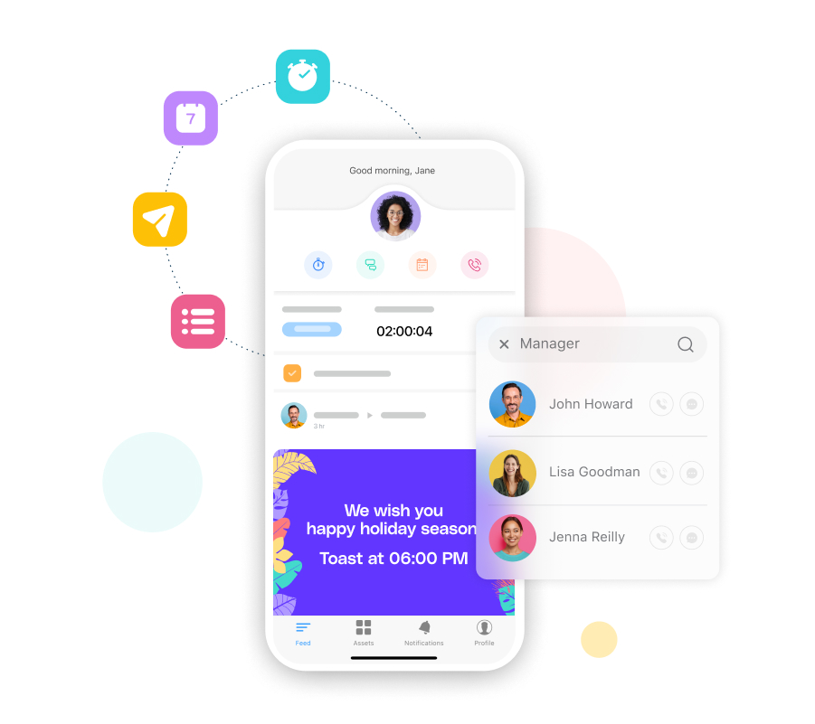 screenshot of Connecteam app's features and it's feeds page