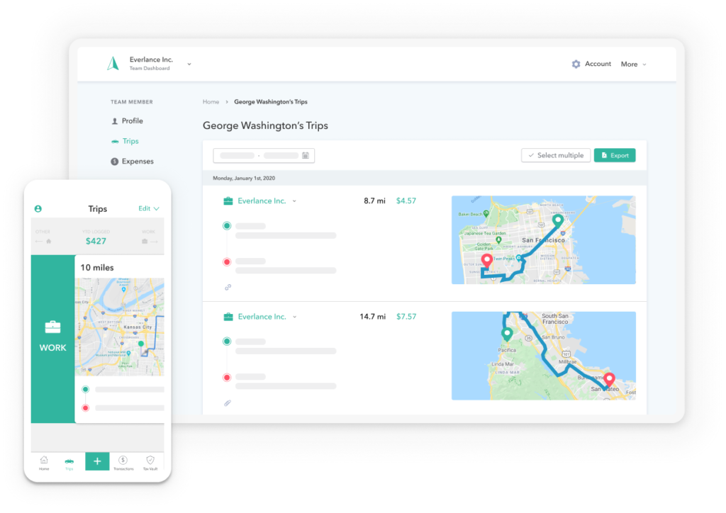 everlance mileage tracker app user interface