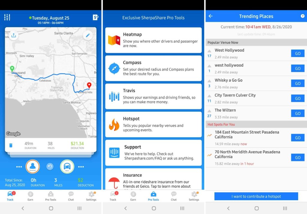sherpashare mileage tracker app user interface