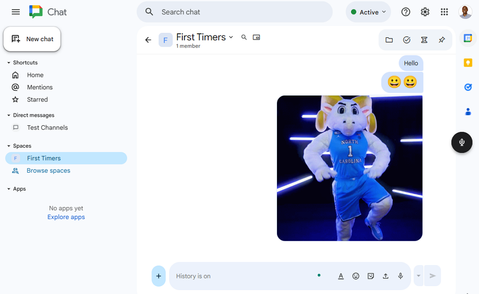 Screenshot showing Google Chat&rsquo;s web app interface. 