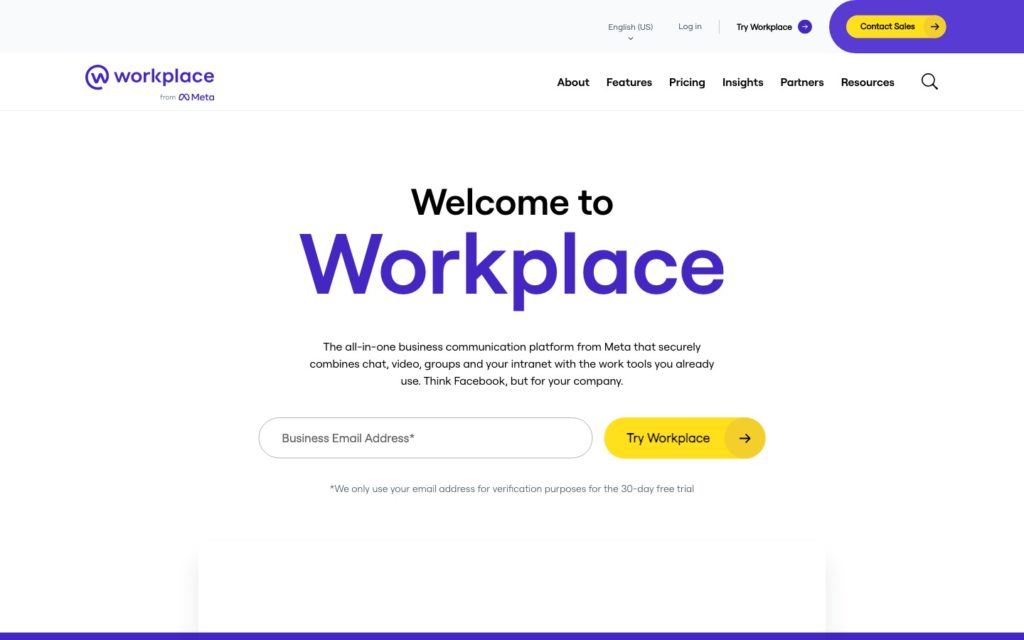 Workplace web page screenshot