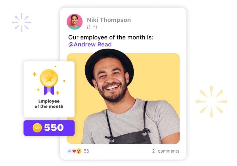 screenshot from Connecteam app of both update mentioning the employee of the month and the reward for it