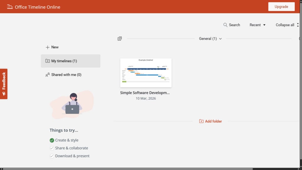Screenshot of the Office Timeline web app showing an overview of project timelines.
