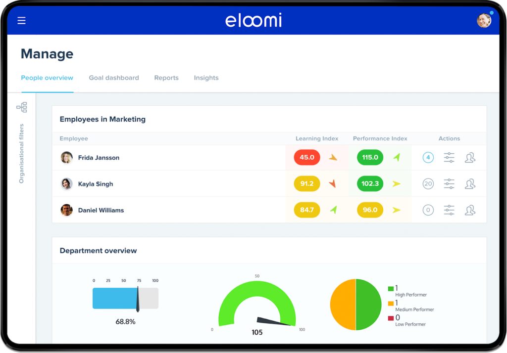 Eloomi employee evaluation software user interface