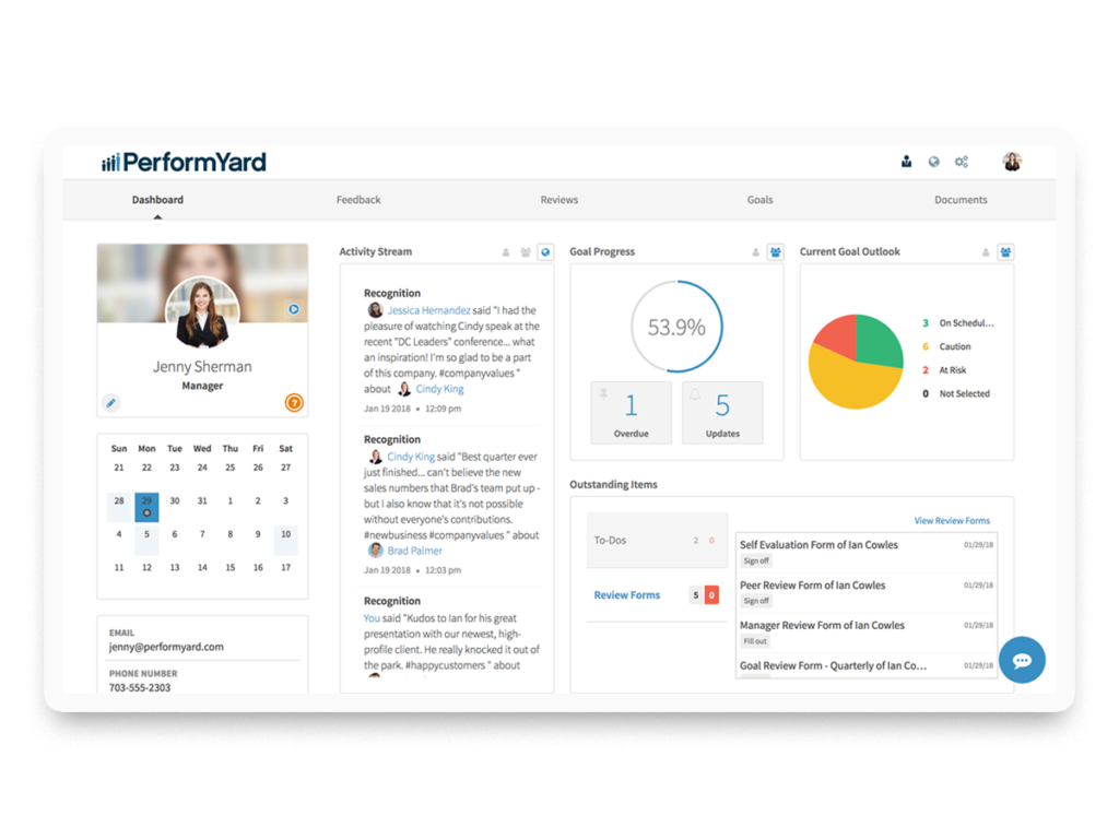 PerformYard employee evaluation software user interface