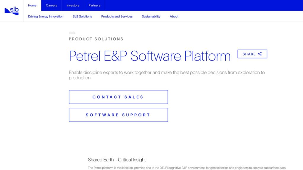 Screenshot of the Petrel E&P website