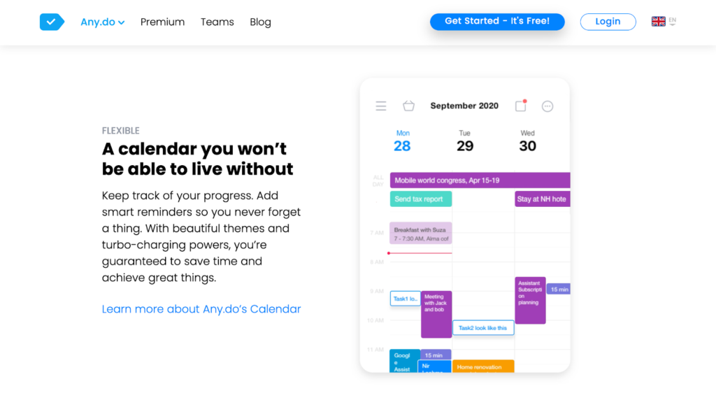 any.do online agenda planner home page