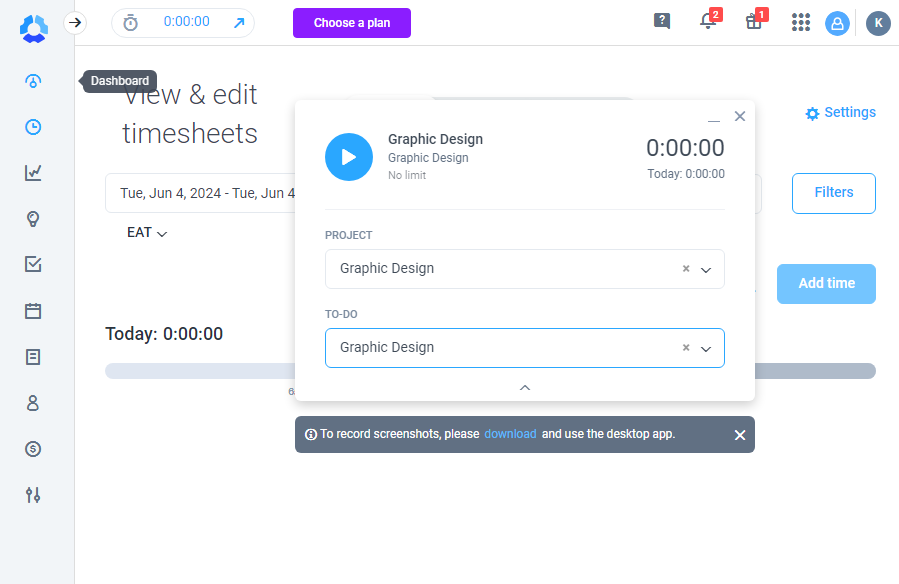 Screenshot of Hubstaff