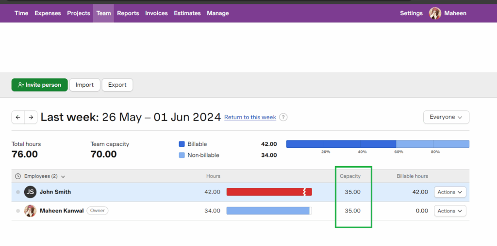 Screenshot of Harvest's platform