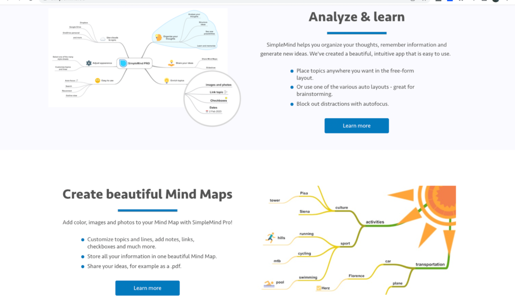 simplemind free timeline software web page