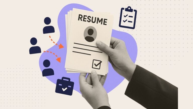 An illustration showing hands holding a resume to signify a staffing agency