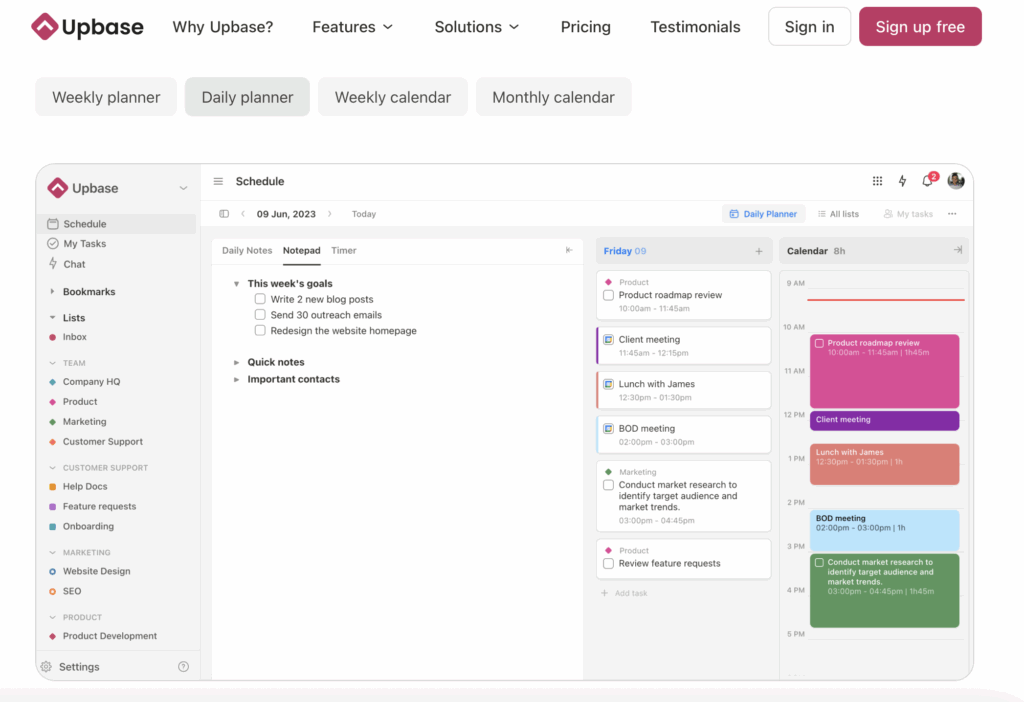 Upbase schedule overview