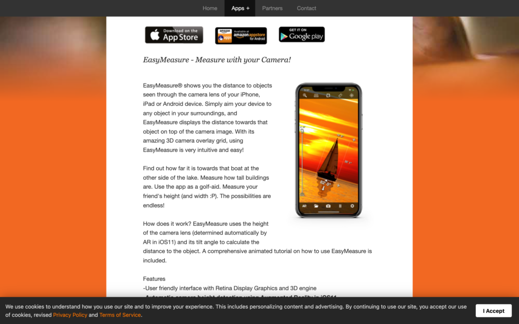 Screenshot ofEasyMeasure page on caramba-apps web