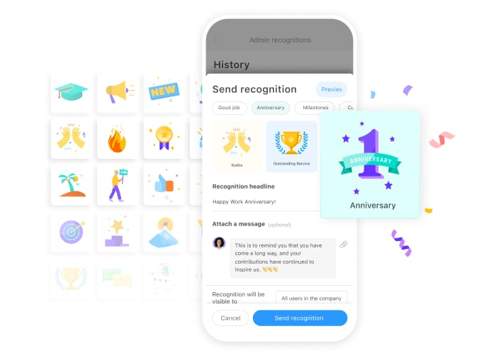 screenshot of Connecteam's recognition sending screen