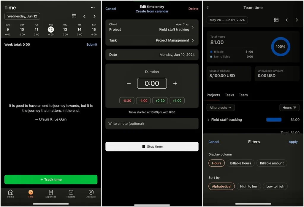 Image of Harvest time tracking in mobile app