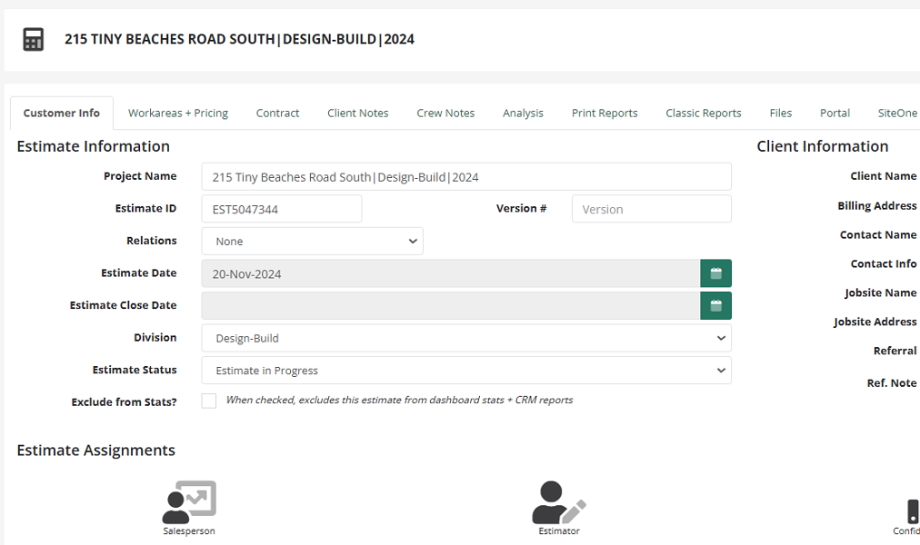 Screenshot showing the LMN estimates page.