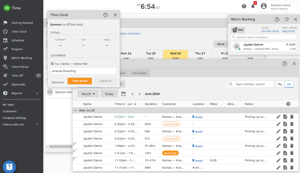 Image of Quickbooks Time dashboard