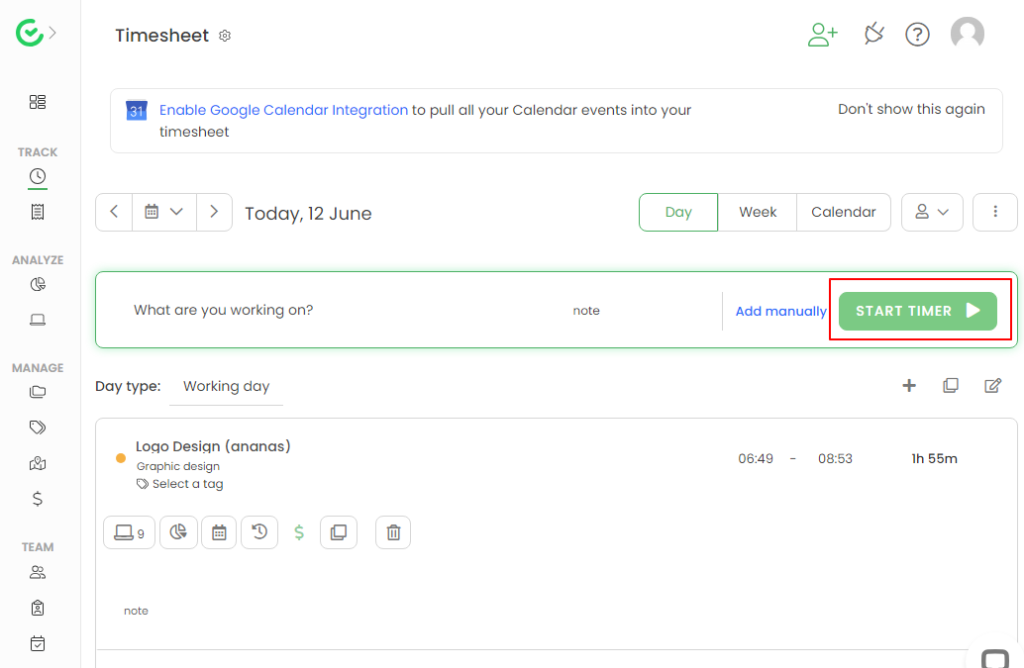 Image of TimeCamp timesheet