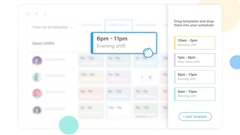 Graphic showing drag-and-drop scheduling in Connecteam.