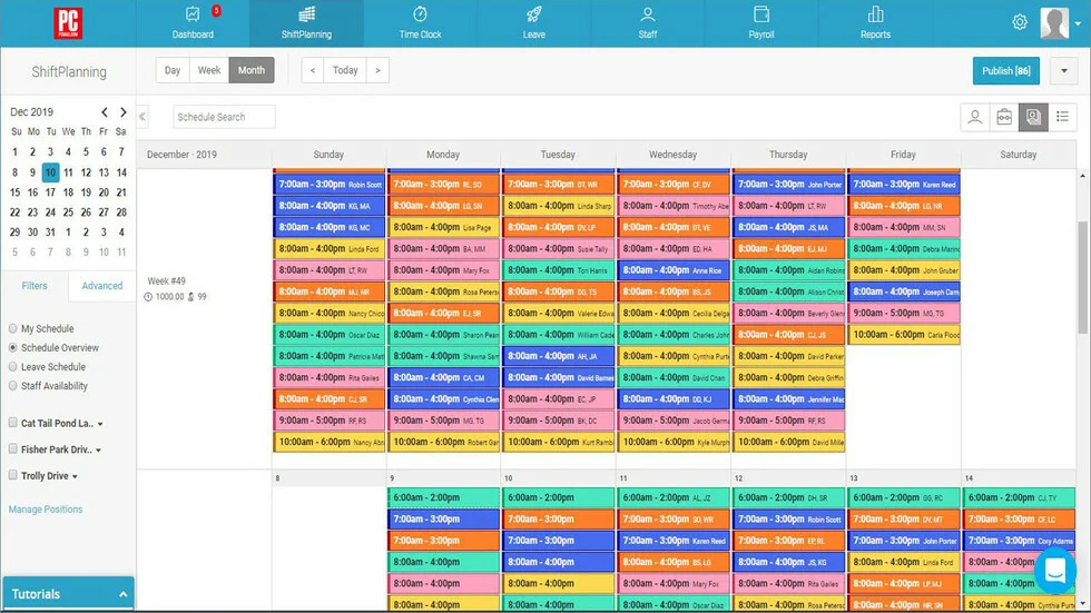 A screenshot of Humanity’s employee shift scheduling software.