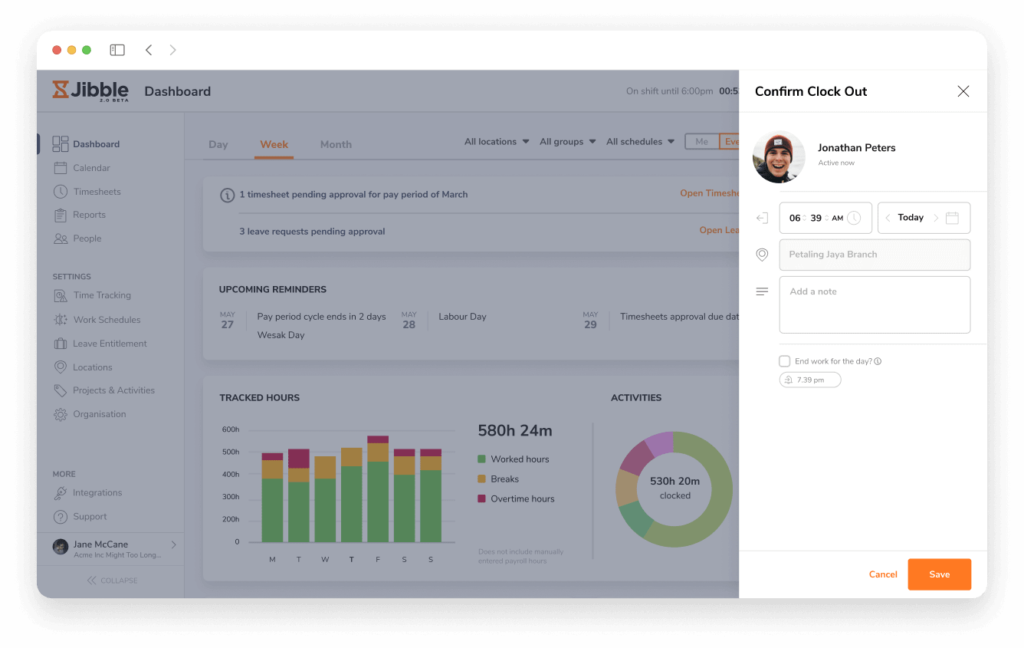 jibble attendance software interface