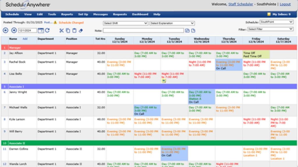 ScheduleAnywhere screenshot showing a calendar with shifts