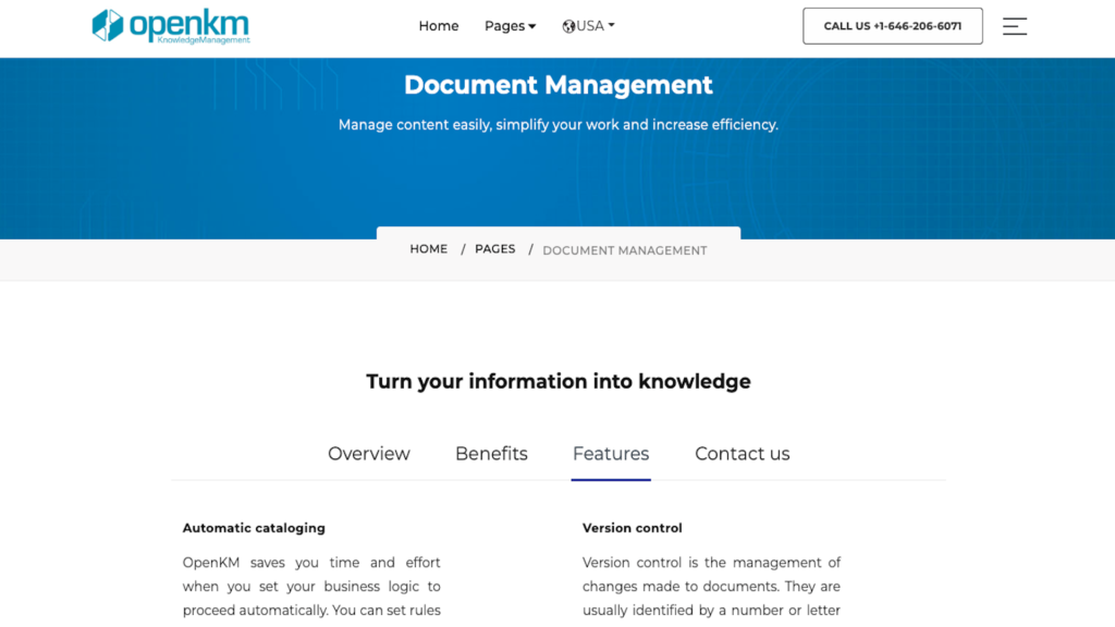 Screenshot from OpenKM website’s document management page