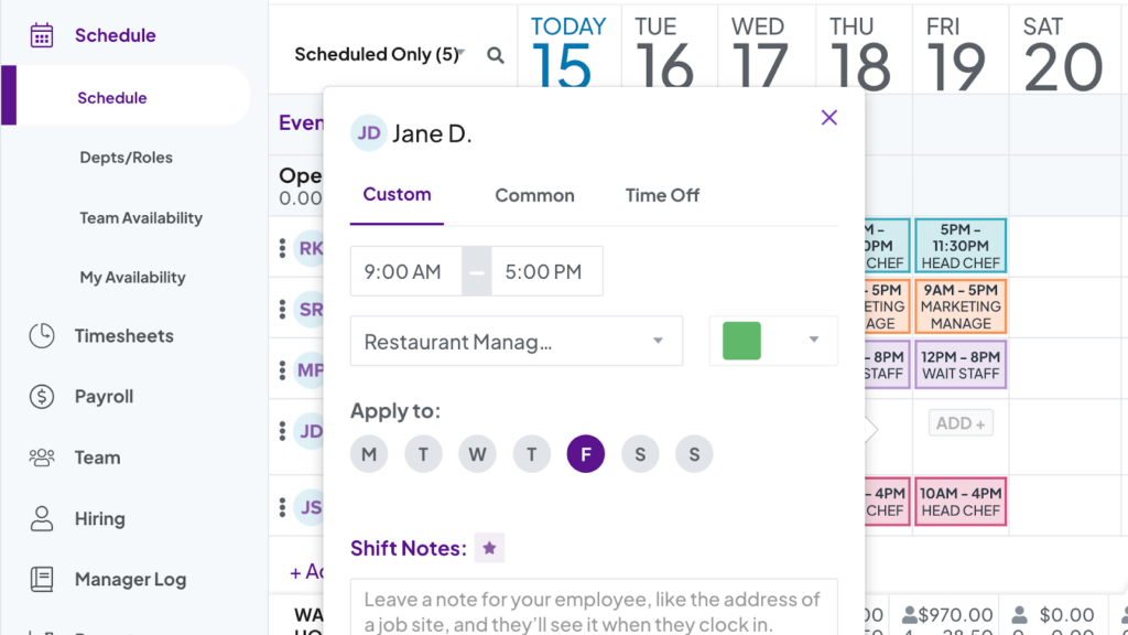 Image of Homebase's employee timesheets