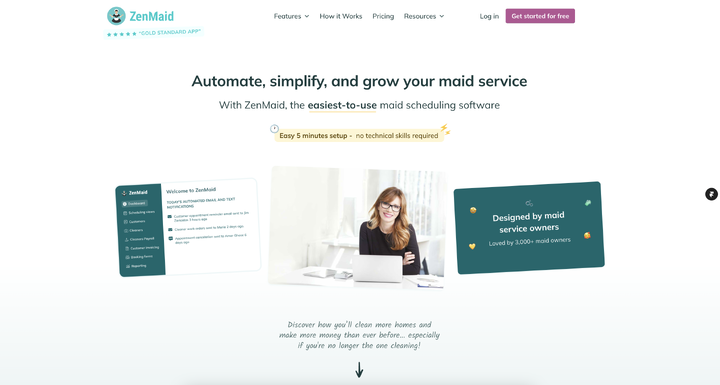 Screenshot of the ZenMaid webpage