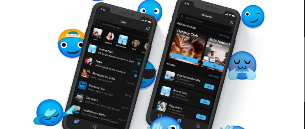 GroupMe webpage, showing two screens of channels and group chats