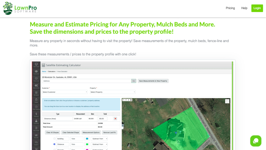 Screenshot of LawnPro’s website showing property measurement feature