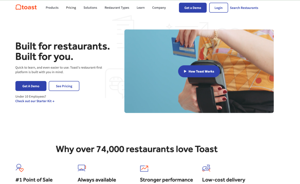 Screenshot of the toast webpage