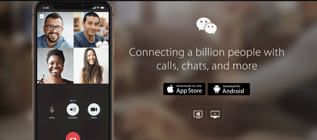 WeChat webpage, showing a screen with four people on a video call
