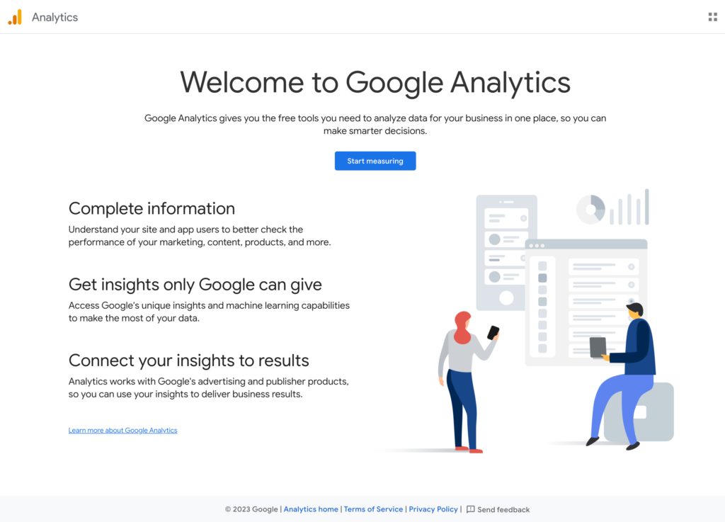 Screenshot of the Google Analytics webpage