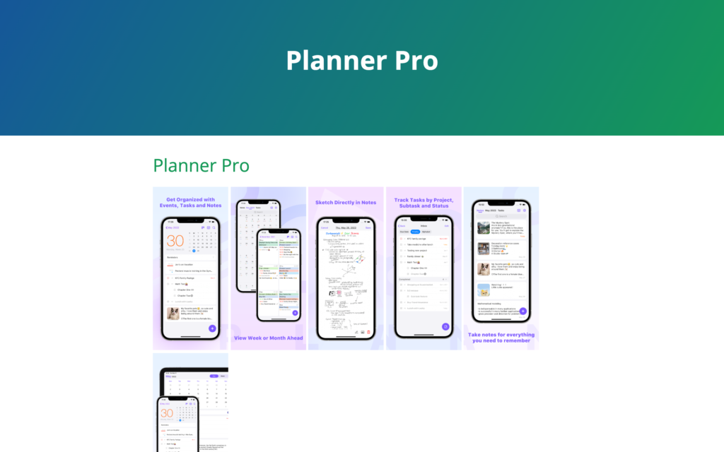 Screenshot of the Planner Pro page on a appstore webpage