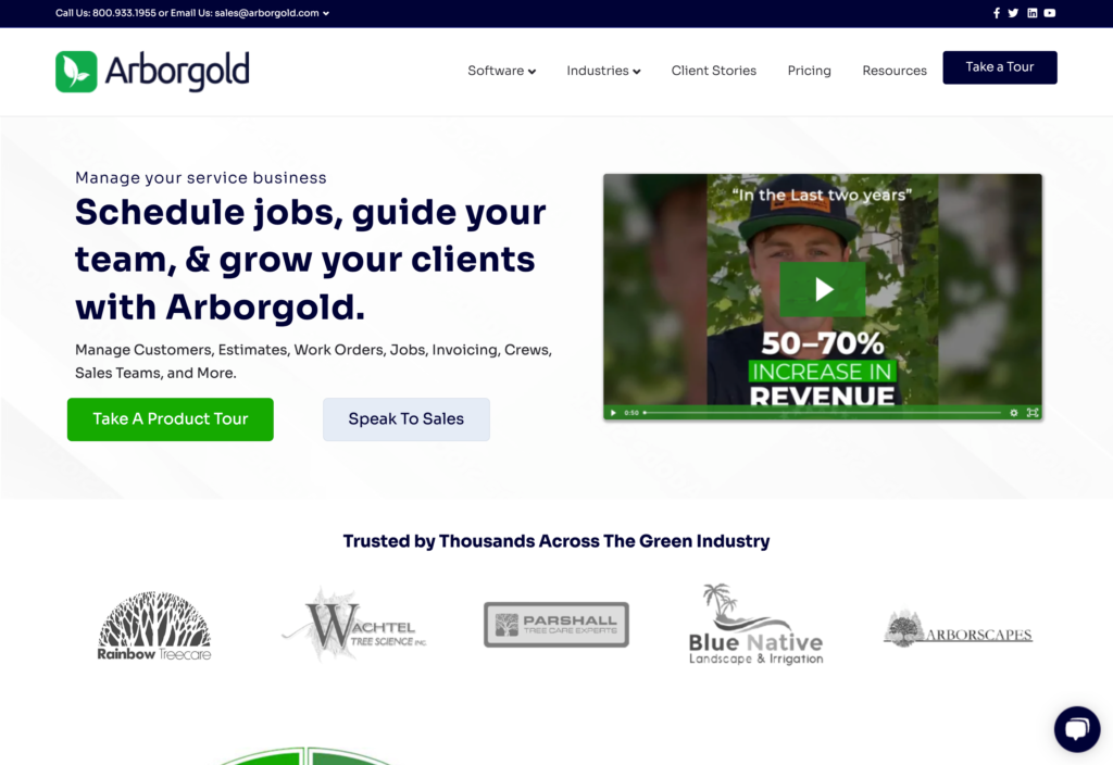 Screenshot of the Arborgold webpage