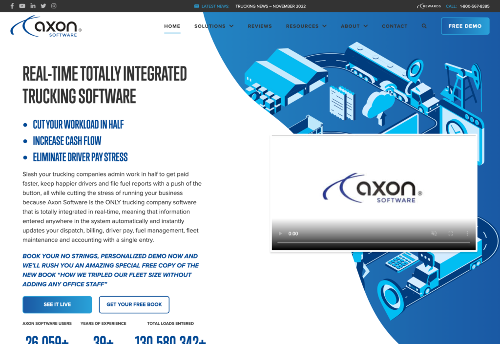 Screenshot of the Axon Trucking Software webpage