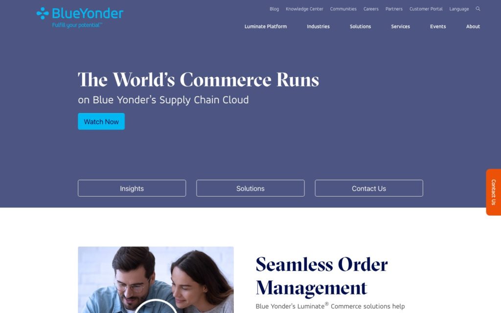 Screenshot of the Blue Yonder webpage