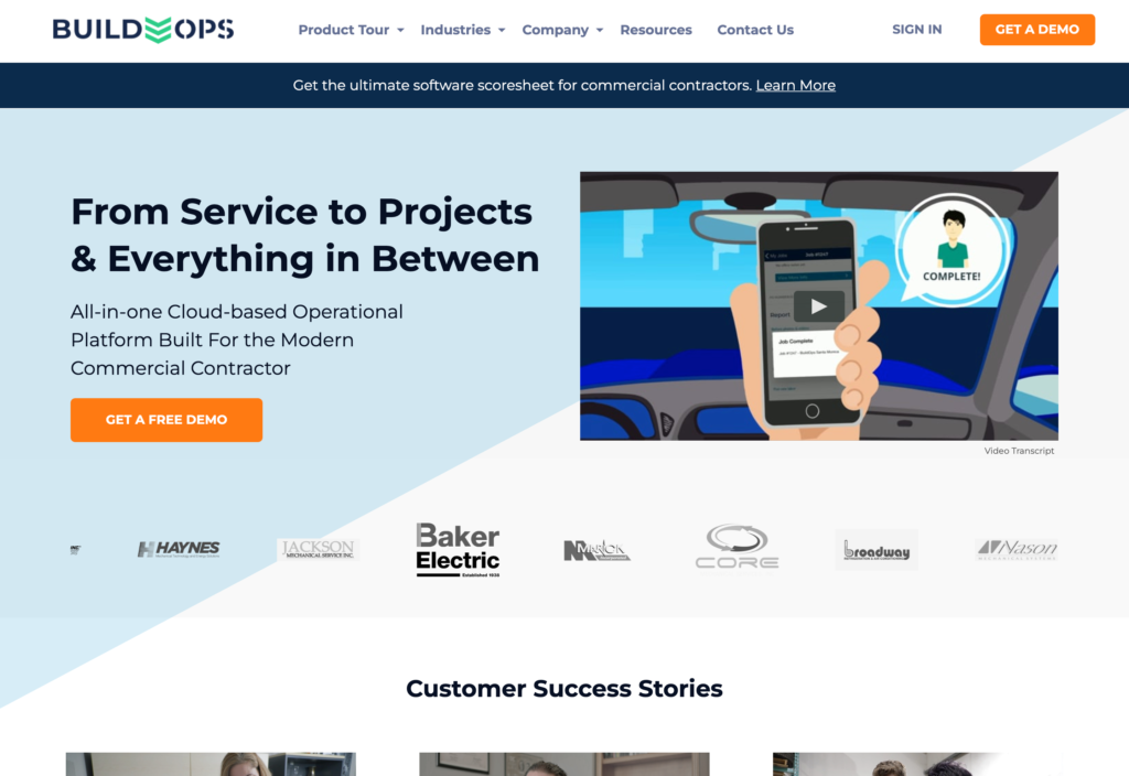 Screenshot of the BuildOps webpage