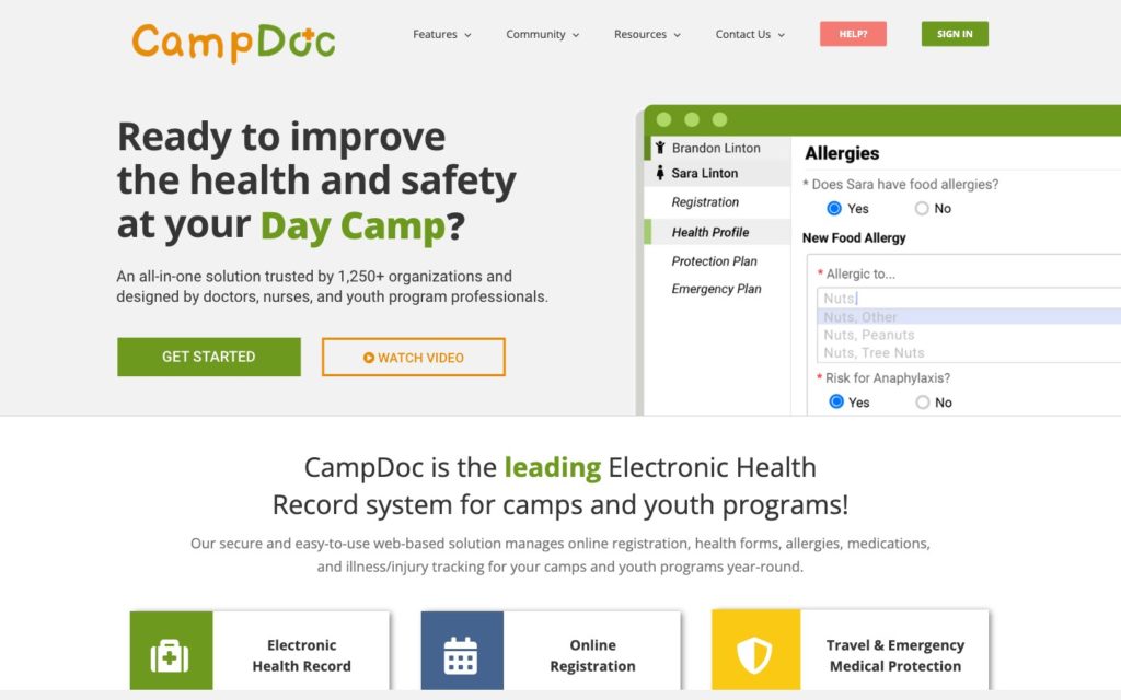 Screenshot of the CampDoc webpage