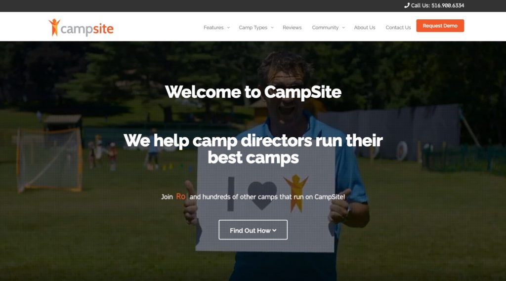 Screenshot of the CampSite webpage