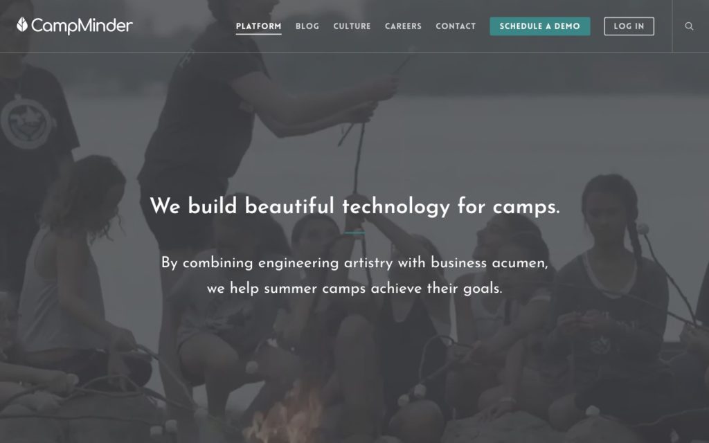 Screenshot of the CampMinder webpage