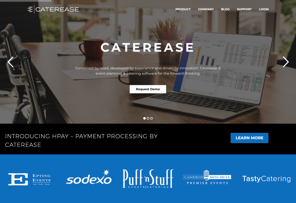 Screenshot of the Caterease webpage